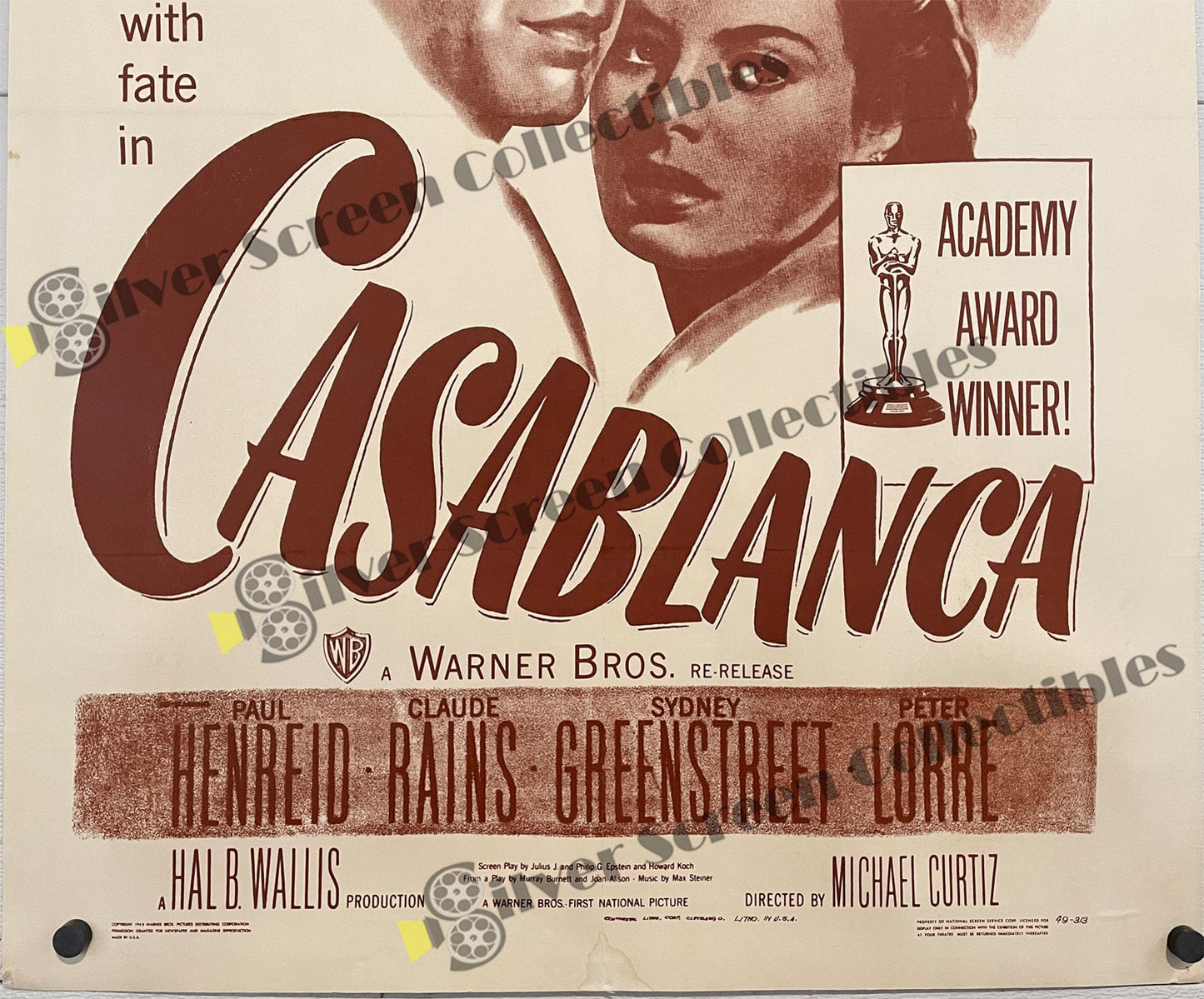 Casablanca (1942) - Original U.S. One Sheet Movie Poster (27" x 41") On Linen