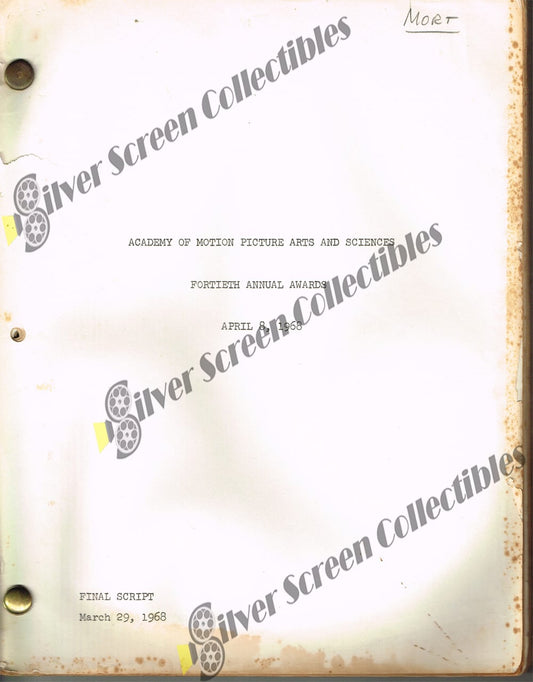 40th Academy Awards TV Broadcast (1968) RARE Production Used - Original Script