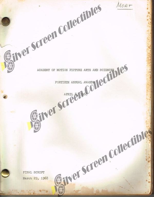 40th Academy Awards TV Broadcast (1968) RARE Production Used - Original Script