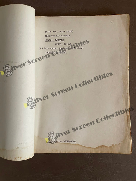 40th Academy Awards TV Broadcast (1968) RARE Production Used - Original Script