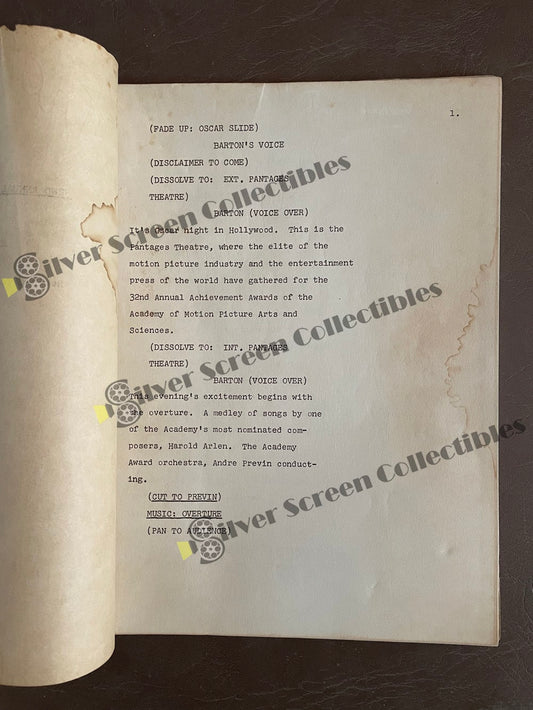 32nd Academy Awards TV Broadcast (1960) RARE Production Used - Original Script
