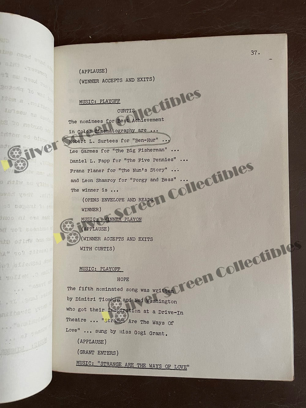 32nd Academy Awards TV Broadcast (1960) RARE Production Used - Original Script