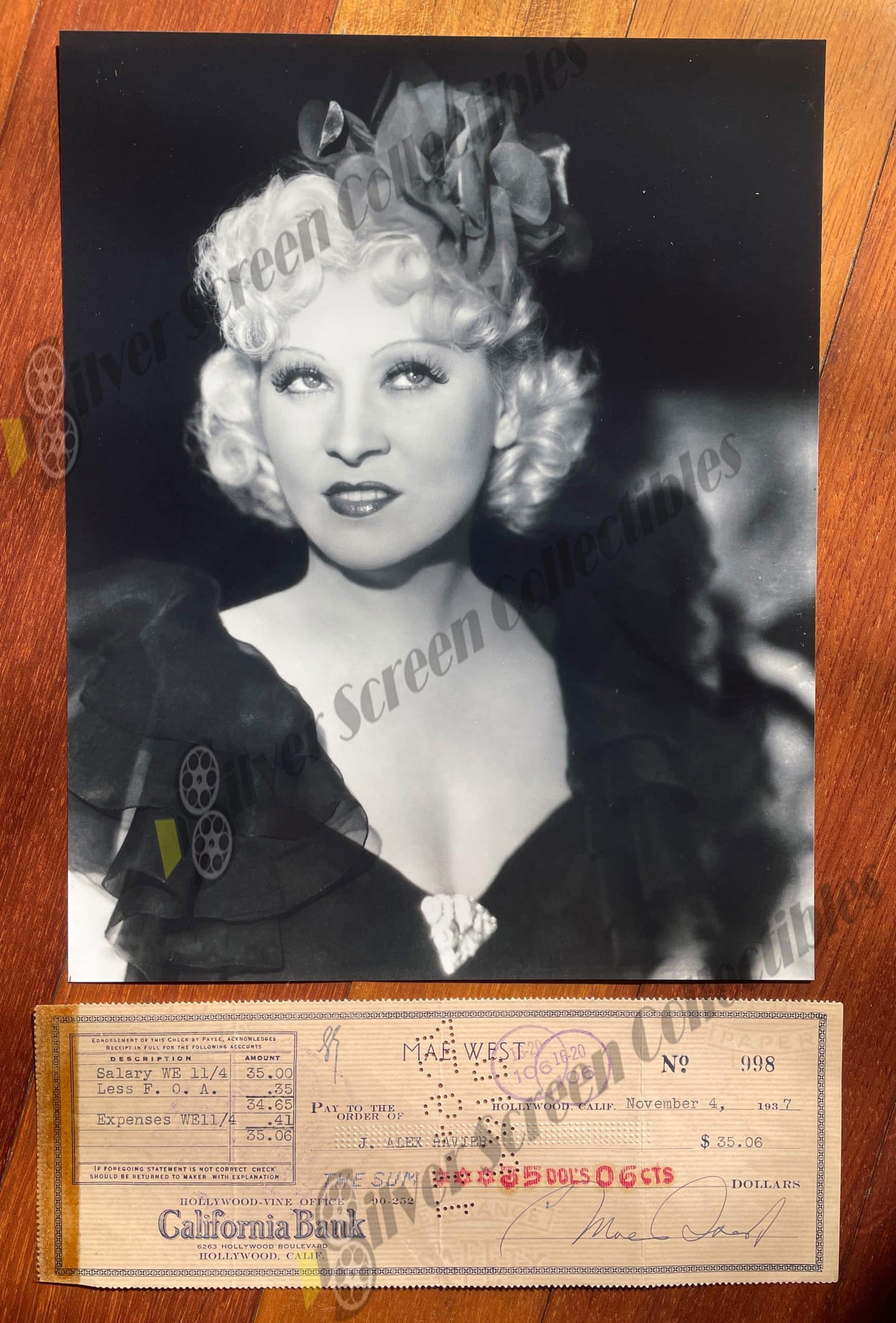 Mae West - Original Signed Bank Check