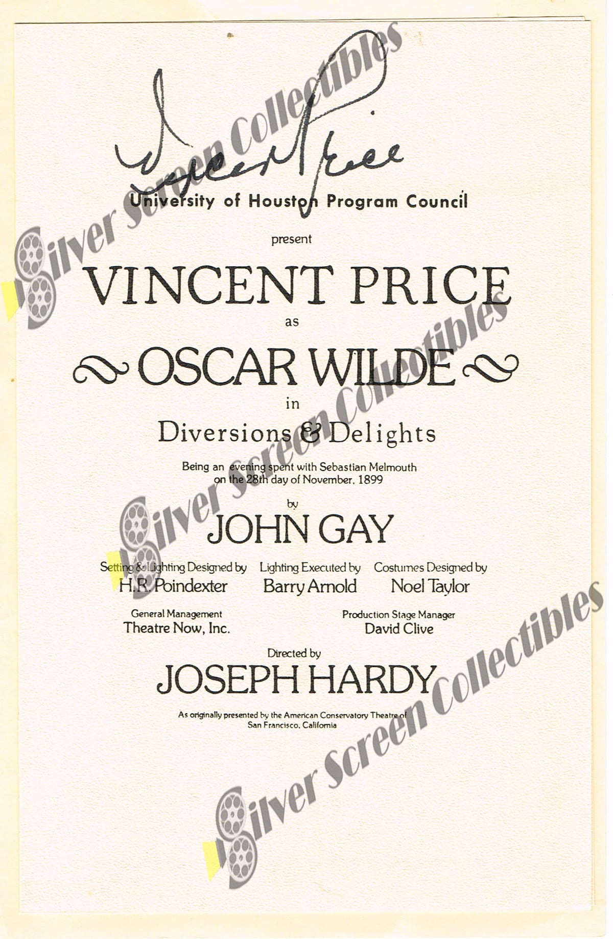 Vincent Price / JSA Certified Signed Playbill - Program (6" x 9")