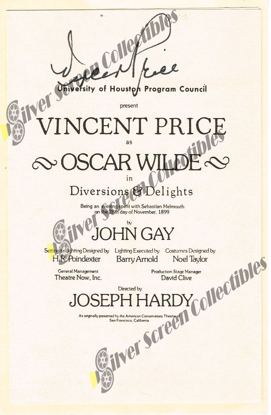 Vincent Price / JSA Certified Signed Playbill - Program (6" x 9")