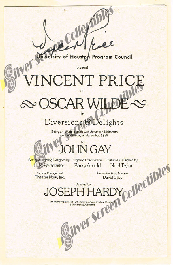 Vincent Price / JSA Certified Signed Playbill - Program (6" x 9")