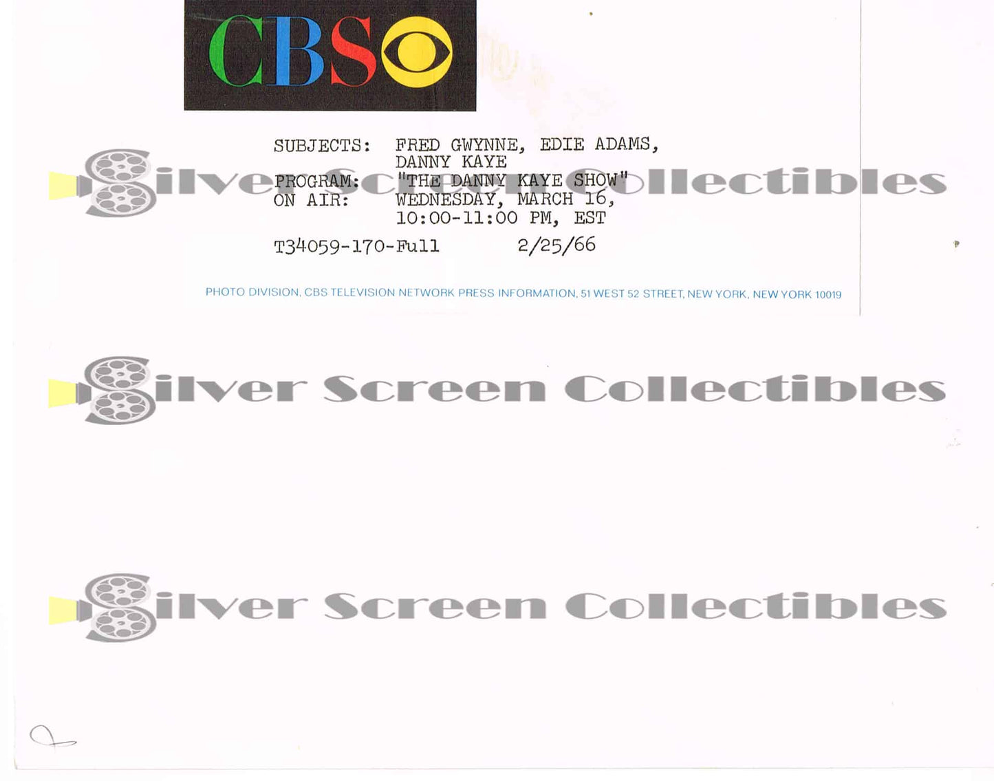 The Munsters / The Danny Kaye Show / Fred Gwynne as Herman Munster - Original Television Promotional Photo(7" x 9")