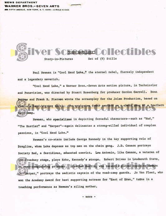 Cool Hand Luke (1967) / Story In Pictures 9 Photo set / Paul Newman - Vintage B&W Movie Stills/Photos (8" x 10")
