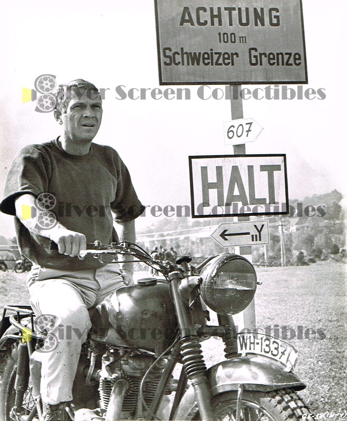 The Great Escape (1963) / Steve McQueen on a motorcycle - Vintage B&W Movie Still/Photo (8" x 10")