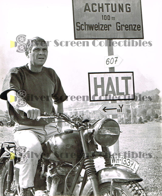 The Great Escape (1963) / Steve McQueen on a motorcycle - Vintage B&W Movie Still/Photo (8" x 10")