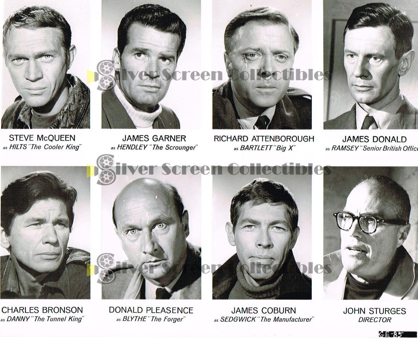 The Great Escape (1963) / Steve McQueen + six co-stars & the director - Vintage B&W Movie Still/Photo (8" x 10")