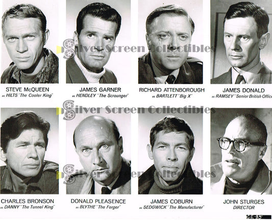 The Great Escape (1963) / Steve McQueen + six co-stars & the director - Vintage B&W Movie Still/Photo (8" x 10")
