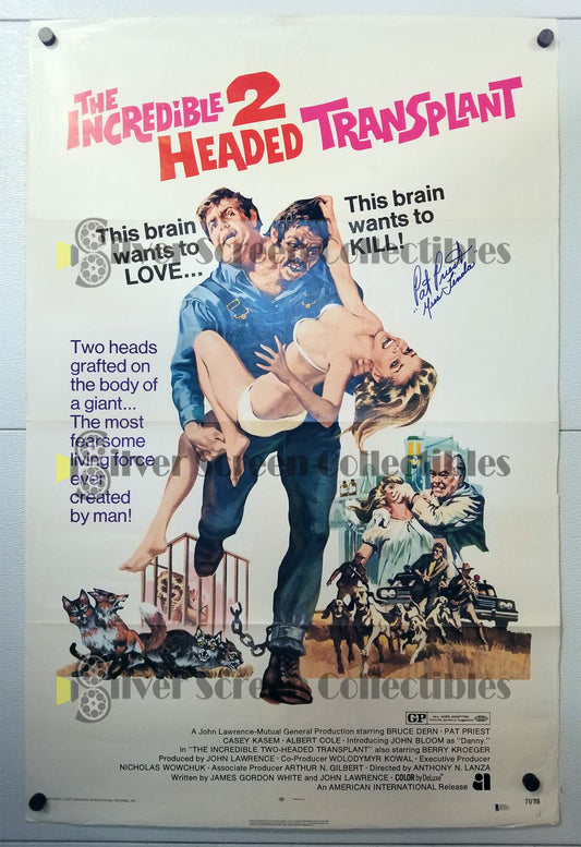 The Incredible 2-Headed Transplant (1971) - Signed Original U.S. One Sheet Movie Poster (27" x 41")