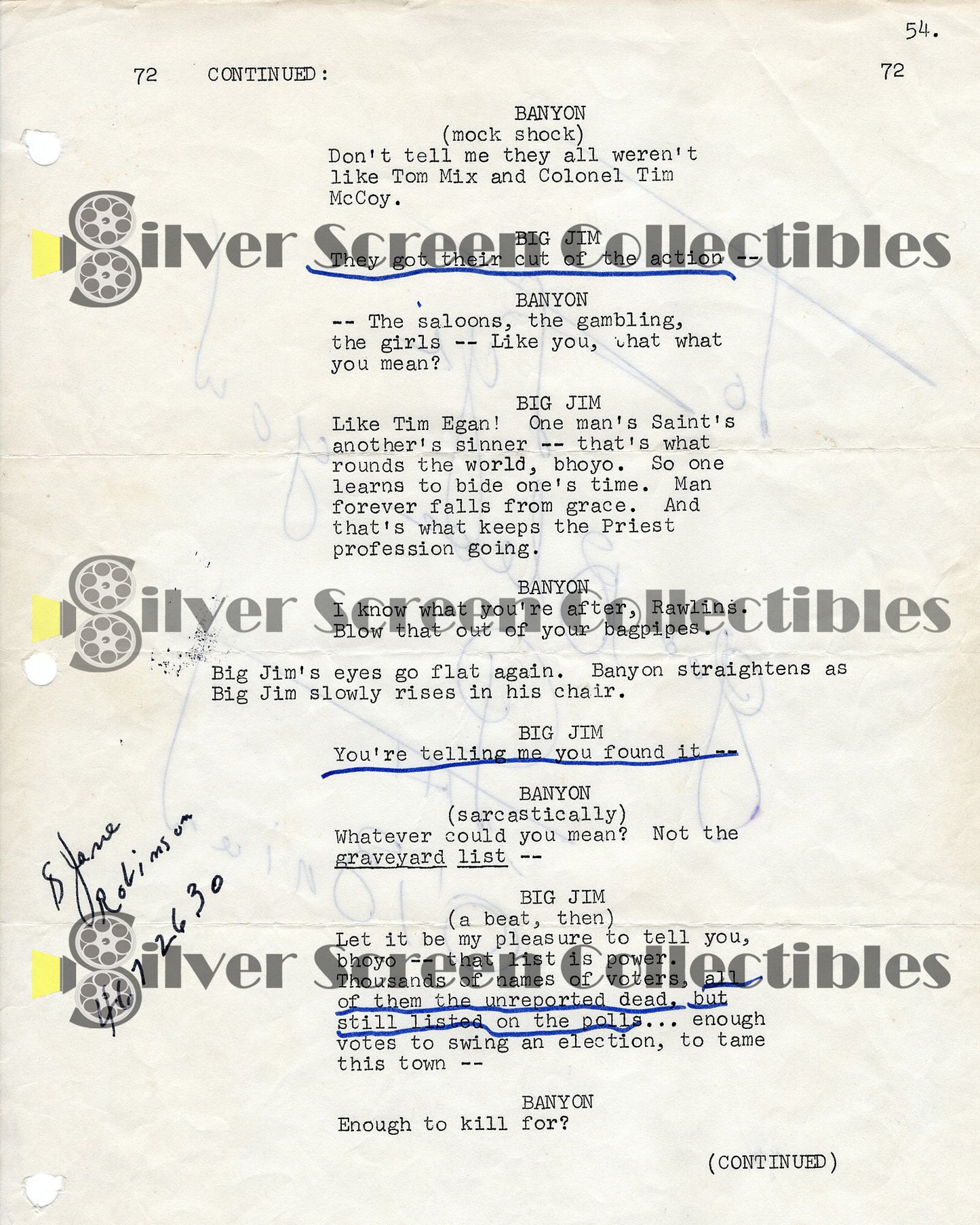 Pat O’Brien - Signed 8.5" x 11" Script Page