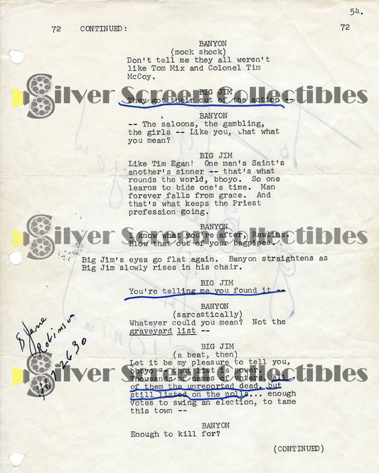 Pat O’Brien - Signed 8.5" x 11" Script Page