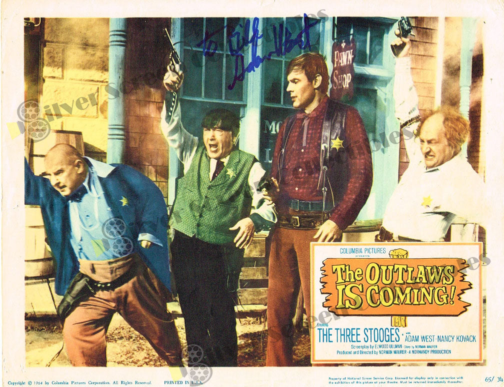 The Outlaws Is Coming (1965) - Signed by Adam West - Signed Original U.S. Lobby Card (11" x 14")