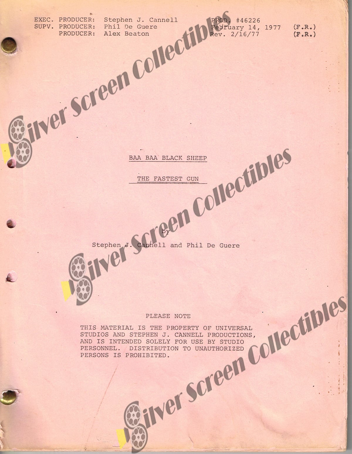 Baa Baa Black Sheep / Black Sheep Squadron (1976-1978) - Original Filming Script