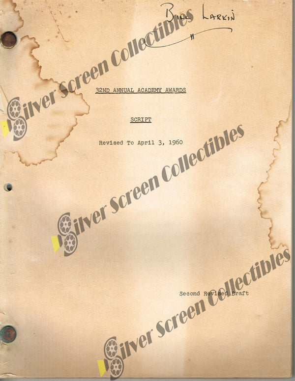 32nd Academy Awards TV Broadcast (1960) RARE Production Used - Original Script