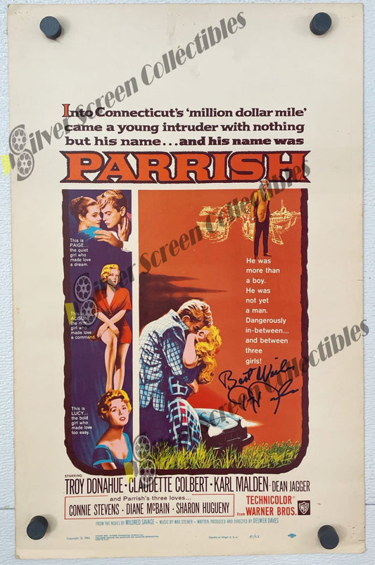 Parrish (1961) / Signed by Troy Donahue - Original U.S. Window Card (14" x 22")