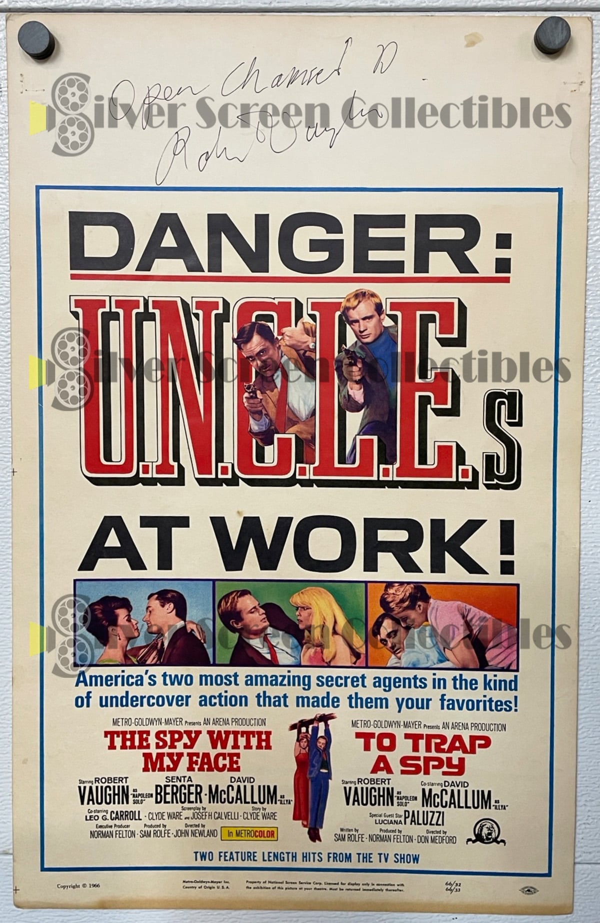 Man From UNCLE: To Trap a Spy / The Spy With My Face / Robert Vaughn Signed JSA - Original Window Card (14" x 22")